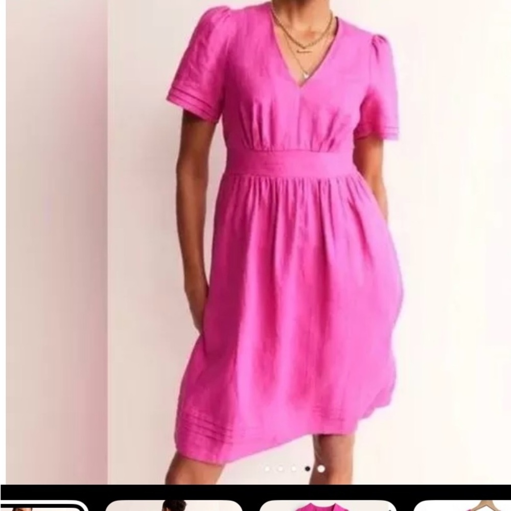 Boden Eve Dress 100% Linen V-Neck Dress